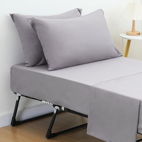 Cot Sheets 31" x 75", Cot Sheet Set 4 Piece for Narrow Twin/RVs Bunk/Camper Bunk/Guest Beds/Army Cots/Trifold Mattress/Travel Size Mattress, Shrinkage & Stain Resistant Cot Sheets Set, Gray