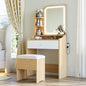 LIKIMIO Small Makeup Vanity Desk with Mirror and Lights, Vanity Table Set with Storage Drawer, Chair and Three Shelves, Bedroom, Wood - color: Wood