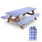 7ft Picnic Table and Bench Cover, Camping Essentials RV Gear, 84 in Waterproof Windproof Outdoor Elastic All Around Tablecloth, Fitted Rectangle Tables and Seats, Blue-White Checkered - color: Blue-white Checkered, size: 84"
