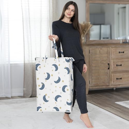 Sweet Jojo Designs Laundry Hamper (Moon and Star) for Boys & Girls, Foldable Dirty Clothes Basket with Handles for Baby Nursery, Kids Bedroom, Teen Bathroom (Watercolor Celestial, Sky, Stars & Moons) - color: Moon Bear