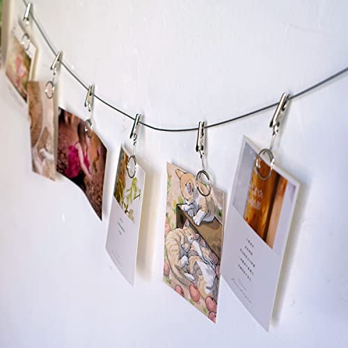 Multi-Purpose Steel Wall Hanging Photo Display Cable Wire Rod with 12 Adjustable Clips for Hanging Photos Notes Postcard and Artworks (Round) - size: Round