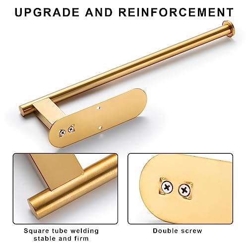 Honmein Paper Towel Holder, Upgrade SUS304 Stainless Steel Paper Towel Holder Under Cabinet, Bend-Resistant, Self-Adhesive or Drill mounting (Gold) - color: Gold