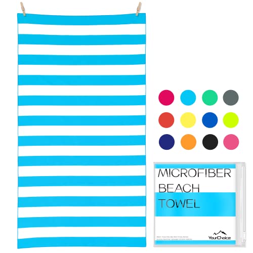 Your Choice Microfiber Beach Towel, Sand-Free Quick Dry Travel Towel, Oversized Compact Lightweight Recycled Towel for Pool Camping(67"x35"/60"x30") - color: M-light Blue Stripes, size: Extra Large(67x35")