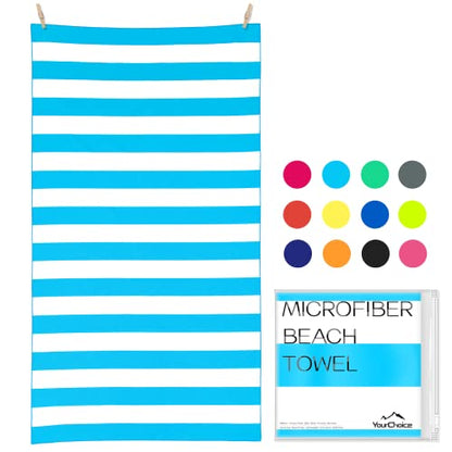 Your Choice Microfiber Beach Towel, Sand-Free Quick Dry Travel Towel, Oversized Compact Lightweight Recycled Towel for Pool Camping(67"x35"/60"x30") - color: M-light Blue Stripes, size: Large(60x30")