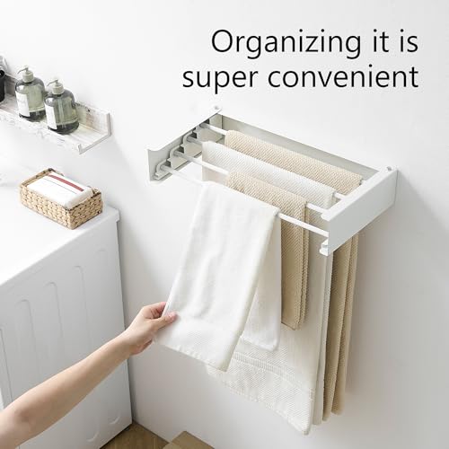 RFOUO Clothes Drying Rack, Laundry Hanger Dryer Rack, Wall Mounted Drying Rack for Laundry, Foldable Drying Rack Indoor Outdoor, 19.7" Wide, 4 Aluminum Rods, 40 lb Capacity (White 19.7") - size: 19.7 Inch without hooks