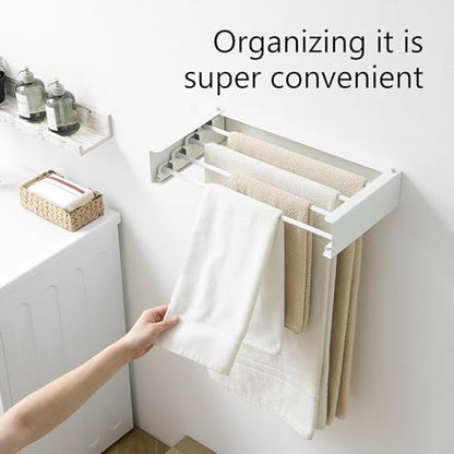 RFOUO Clothes Drying Rack, Laundry Hanger Dryer Rack, Wall Mounted Drying Rack for Laundry, Foldable Drying Rack Indoor Outdoor, 19.7" Wide, 4 Aluminum Rods, 40 lb Capacity (White 19.7") - size: 19.7 Inch without hooks