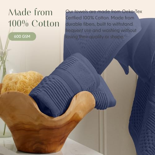 Springtree Home 100% Cotton Bath Towel Set of 4 | Blue Towels | Geometric Textured Design | Absorbent & Quick-Dry | 4 Bath Towels | Oeko-TEX® Standard 100 Cotton | Myla Collection - Indigo - color: Indigo, size: Bath Towel (4 Pack)