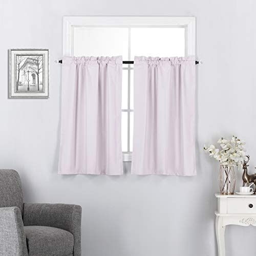 Diamond Home Linens 2 Piece 100% Blackout Insulated Rod Pocket Kitchen Curtain Tiers Set for Small Windows 24" Long-Light Pink - color: Light Pink, size: 27"W x 24"L (Pack of 2)