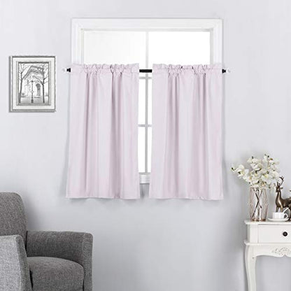Diamond Home Linens 2 Piece 100% Blackout Insulated Rod Pocket Kitchen Curtain Tiers Set for Small Windows 24" Long-Light Pink - color: Light Pink, size: 27"W x 24"L (Pack of 2)
