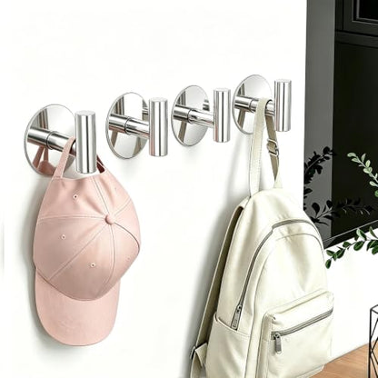 Heavy Duty Adhesive Hooks, Stainless Steel Towel Hooks for Bags, Towels, Robes, Hats, Aprons – No Drill Bathroom, Kitchen, Hotel Wall Hooks (Chrome, 4 Pack) - color: Chrome, size: Adhesive "T" Shape- 4 Pack