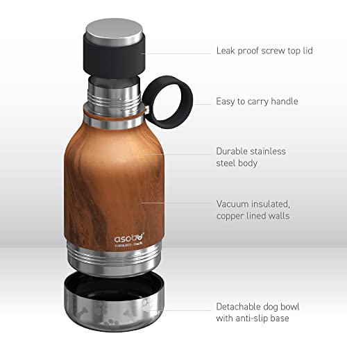 Asobu Buddy Bottle a Stainless Steel Insulated Water Bottle for with Removable Dog Water Bowl and Dog Food and Treat Storage Bowl (Wood, 37 oz Water Bottle with Bowl) - color: Wood
