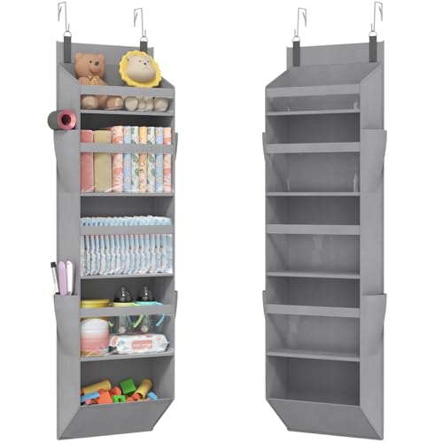 Lifewit 1 Pack Over the Door Organizer, Clear Window Hanging Storage with 4 Side Pockets, Anti Tilt 40 lbs Load Behind Door for Pantry, Nursery, Bathroom, Bedroom, Dorm, 5 Section, Gray - color: Gray, size: 5 section