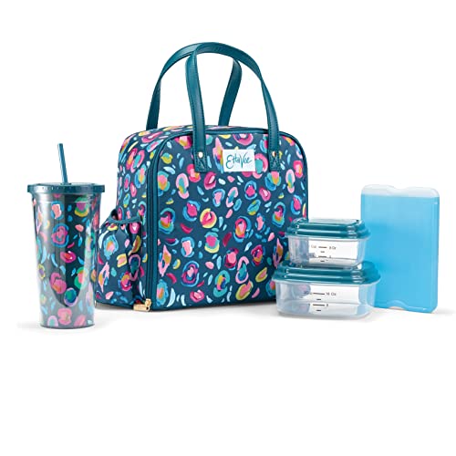 Fit & Fresh Lunch Bag For Women, Insulated Womens Lunch Bag For Work, Leakproof & Stain-Resistant Large Lunch Box For Women With Containers, Tumbler and Ice Pack, Zipper Closure Wichita Bag Leopard - color: Teal Leopard