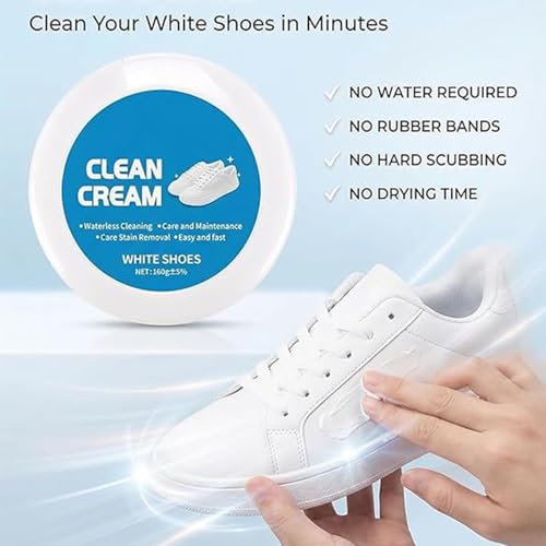 White Shoe Cleaner Cream, Multipurpose No-Wash Solid Cleaning Paste with Sponge Removes Stains & Dirt (blue)