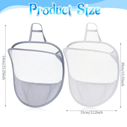 2 Pack Mesh Foldable Hanging Laundry Hamper, Small Wall Laundry Baskets Space-Saving Wall Hamper Portable Dirty Clothes Organizer for Home, Dorms, Hotels, RVs Grey White