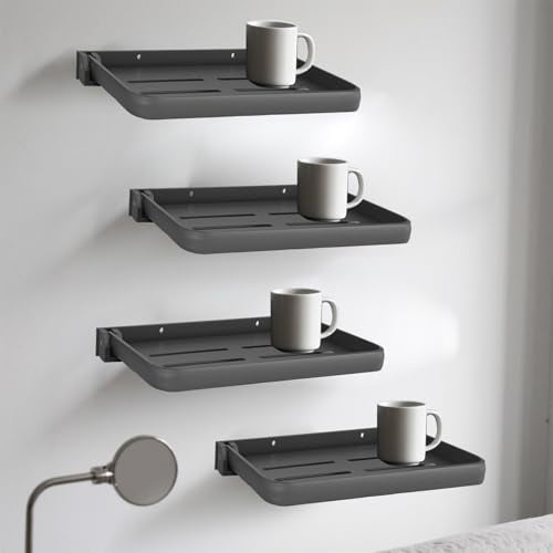 4 Pcs RV Aluminum Fold-Down Wall Shelf Foldable Wall-Mounted Hidden Shelf Compact RV Furniture Parts Hardware for Inside Camper Storage