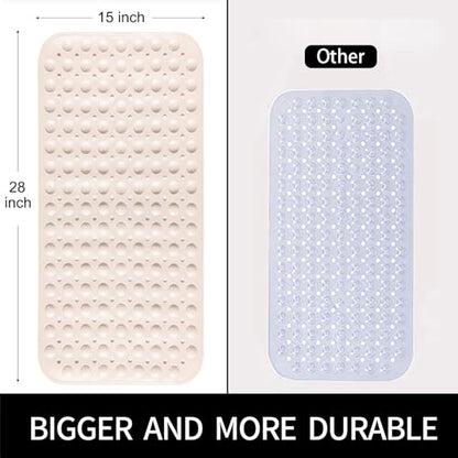 Bathtub and Shower Mats, 28 x 15 Inch Non-Slip Bath Mat, Machine Washable Bath Tub Mat with Suction Cups & Drain Holes for Bathroom, Beige - color: Beige, size: 28" x 15" (Rectangular)