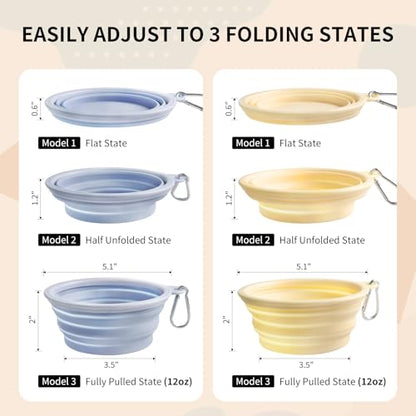 Collapsible Dog Bowls 2-Pack, Portable Travel Dog Bowl with Carabiner, Food-Grade Silicone Pet Bowl for Hiking, Walking(Macaron Blue and Yellow) - color: 12 OZ Macaron Blue and Yellow