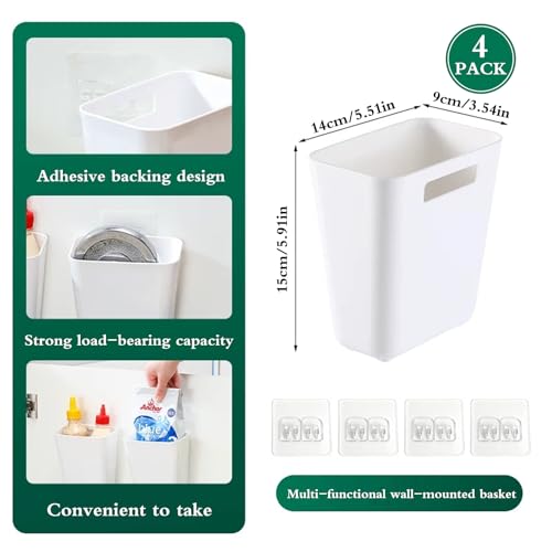 4 Pack Cabinet Door Organizer, Self Adhesive Wall Mount Storage Bins, No Drilling Food Grade ABS plastic for Kitchen, Bathroom, Refrigerator, Wardrobe, Under Sink, Desktop Sundries