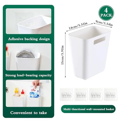 4 Pack Cabinet Door Organizer, Self Adhesive Wall Mount Storage Bins, No Drilling Food Grade ABS plastic for Kitchen, Bathroom, Refrigerator, Wardrobe, Under Sink, Desktop Sundries