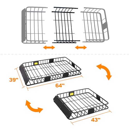 XCAR Roof Rack Basket Rooftop Cargo Carrier with Extension Black Car Top Luggage Holder 64"x 39" Universal for SUV Cars - size: Roof Rack