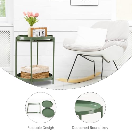 danpinera 2 Tier Metal Side Table with Removable Tray, End Table Outdoor Small Accent Table, Anti-Rust Green Nightstand for Bedroom Balcony Patio (Dark Green) - color: Dark Green