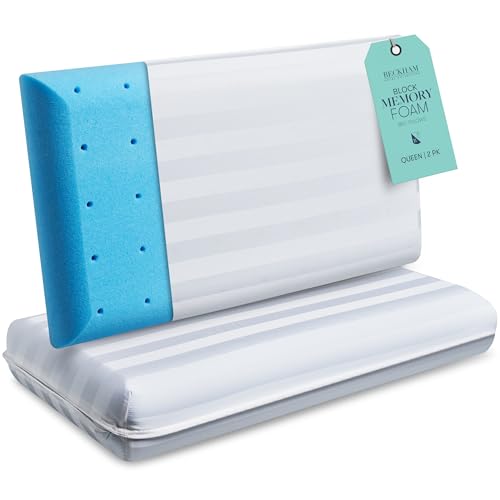 Beckham Hotel Collection Queen Size Firm Memory Foam Pillows (Set of 2) - Solid Block Design for Maximum Neck & Spine Support - size: Queen (Firm Foam)