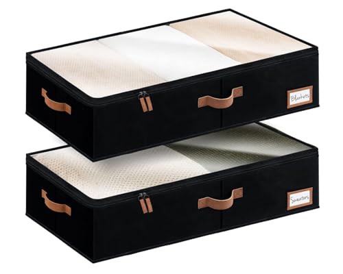 StorageWorks Large Under Bed Storage Containers with Handles and Label Holder, 2 Pack Ultra-thick Fabric Underbed Bins, Closet Organizer for Clothes, Blankets, Sweater - color: Black, size: 33"L x 17"W x 6"H