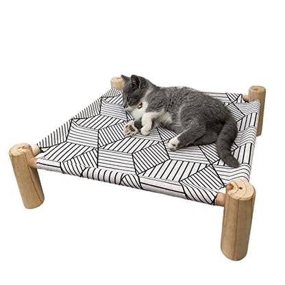 Pozico Cat/Dog Bed Hammock - Wooden Raised Indoor/Outdoor Beds - Breathable Mesh for Small Animals - White Diamond - color: White Diamond