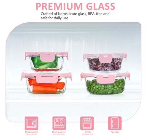 KOMUEE 24 Pieces Glass Food Storage Containers Set, Meal Prep Containers, BPA-Free Airtight Glass Storage Containers with lids,Freezer, Microwave and Oven Safe,Pink - color: Pink