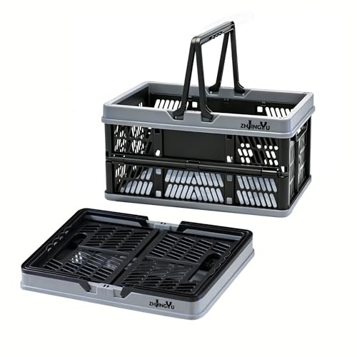 Plastic Baskets with handles,2-pack Black Collapsible crates for storage,14.96"x9.84"x7.87" foldable shopping basket,foldable crate with Handles for car Classroom Kitchen Bathroom Medicine Milk - color: 2*Black, size: 14.96"x9.84"x7.87"