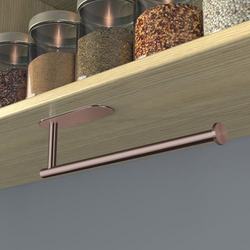 VAEHOLD Adhesive Paper Towel Holder Under Cabinet Wall Mount for Kitchen Paper Towel, Black Paper Towel Roll Holder Stick to Wall, Stainless Steel (Rose Gold) - color: Rose Gold