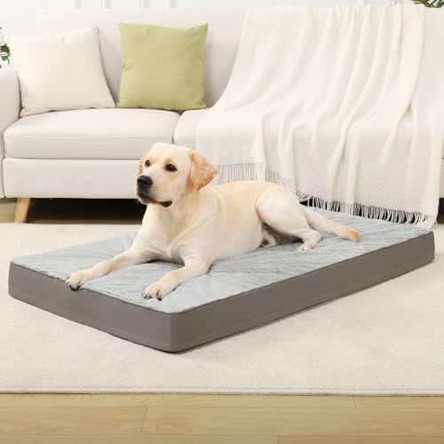 KSIIA Orthopedic Dog Bed - Waterproof, Large Size, Plush, Washable, Egg Crate Foam, Removable Cover, Non-Slip Bottom, 44 x 32 Inch, Gray - color: Light Grey, size: 44.0"L x 32.0"W x 4.0"Th