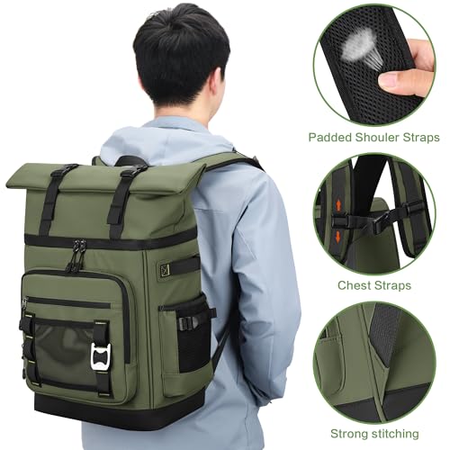 42 Can Backpack Cooler,40L Insulated Double Decker Leakproof, Waterproof Travel Cooler Backpack for Beach Camping Picnic Travel - color: green