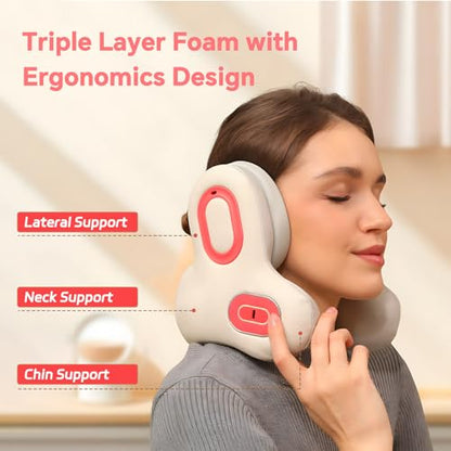 Travel Neck Pillow with Heat Vibration Bluetooth Support | Neck Support with Heating Vibration & Built-in Bluetooth Speaker Portable for Plane Car Travel Built-in Audio for Daily Rest