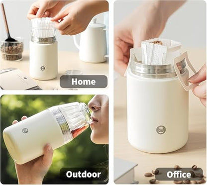 TIMEMORE Portable Coffee Maker Pour-Over Coffee Dripper Travel Coffee Cup | 10 Oz Manual Brewer for Home and Outdoors - Ceramic-Coated Stainless Steel Tumbler Capacity