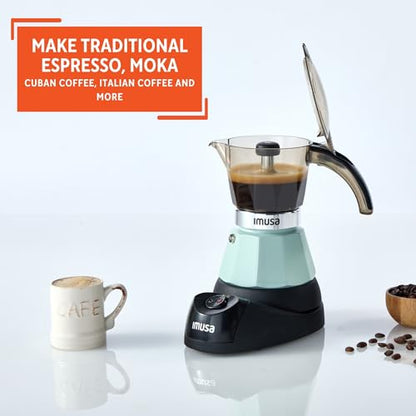 IMUSA 3 or 2 Cup Electric Mint Espresso Maker, Compact Moka Coffee Machine with Keep Warm Function, Detachable Base, Cuban & Italian Coffee Brewer, Mint & Black - color: Mint, size: 3 Cup