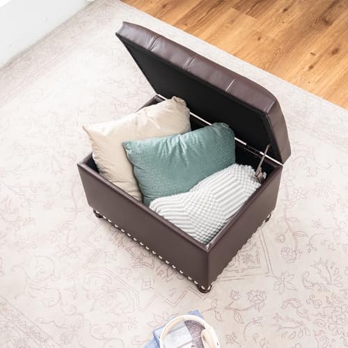 Joveco Faux Leather Storage Ottoman Bench Rectangle 24 Inch Foot Rest Ottomans (Brown) - color: Brown