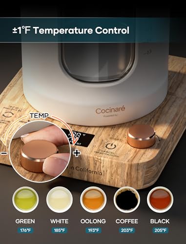 INTASTING Electric Tea Kettle, Electric Kettle with Tea Infuser, ±1℉ Knob Temperature Control, BPA-Free Glass, 1200W Fast Heating, Easy to Clean, 1 Liter (Cream White) - color: Cream White