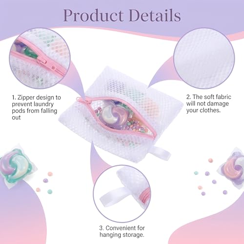 4 Pcs Anti-Sticking Laundry Pod Bags, Small Mesh Scent Beads Laundry Bags with Zipper Portable Washing Machine Wash Storage Bags for Pods Scented Beads