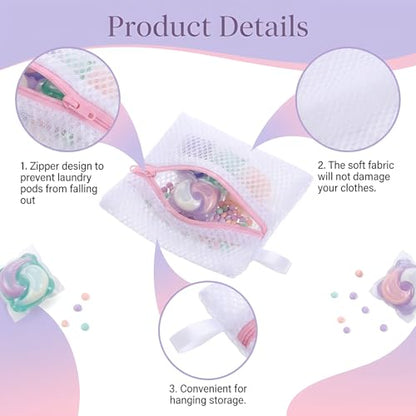 4 Pcs Anti-Sticking Laundry Pod Bags, Small Mesh Scent Beads Laundry Bags with Zipper Portable Washing Machine Wash Storage Bags for Pods Scented Beads
