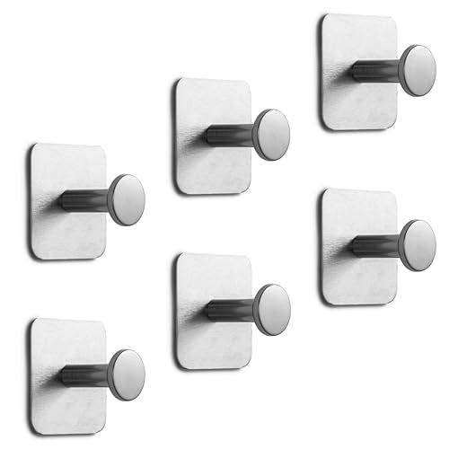 Heavy Duty Adhesive Metal Hooks for Hanging Hats, Garage Tools, Shower Accessories - Set of 6 Storage Hangers for Closet Entryway Organization, Wall Mount Peg Coat Rack, Bathroom Towel Holder (Chrome) - color: Chrome, size: Square Base