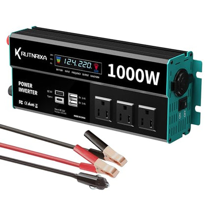 1000W Power Inverters 12V DC to 110V AC Converter for Vehicles USB-C/PD 25 Watts Fast Charging Ports Car Charger Adapter with a Cigarette Lighter Ports Plug Outlet - size: Modified sine wave-1000W