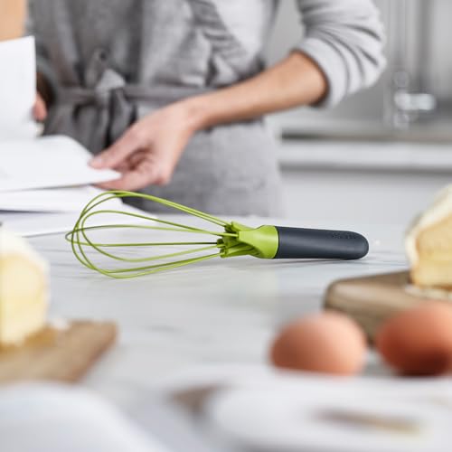 Joseph Joseph Twist Whisk 2-In-1 Collapsible Balloon and Flat Whisk Silicone Coated Steel Wire, Gray/Green - color: Gray/Green
