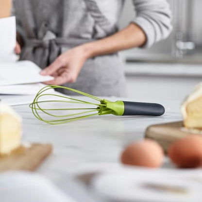 Joseph Joseph Twist Whisk 2-In-1 Collapsible Balloon and Flat Whisk Silicone Coated Steel Wire, Gray/Green - color: Gray/Green
