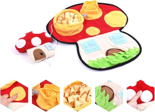 Ferret Cats Snuffle Mat Fleece Foraging Mats Interactive Feeding Toy Small Animal Rabbit Guinea Pig Rat Hamster Anti Slip Treat Dispenser Slow Feeder (Mushroom) - color: Mushroom