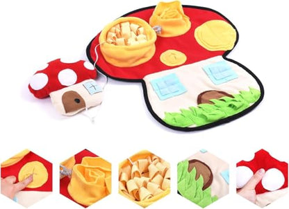 Ferret Cats Snuffle Mat Fleece Foraging Mats Interactive Feeding Toy Small Animal Rabbit Guinea Pig Rat Hamster Anti Slip Treat Dispenser Slow Feeder (Mushroom) - color: Mushroom