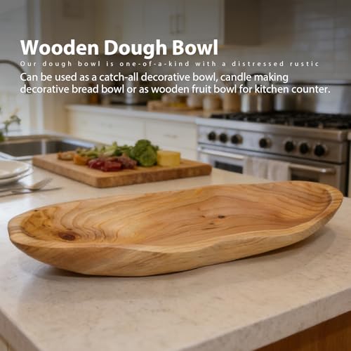 BTEOBFY 15-Inch Wavy Wooden Fruit Bowl - Handcrafted Solid Wood Decorative Basket for Kitchen Countertop - Large Rustic Dough Bowl Centerpiece, Natural Driftwood Decor for Bread & Snacks - size: 15.5 INCH