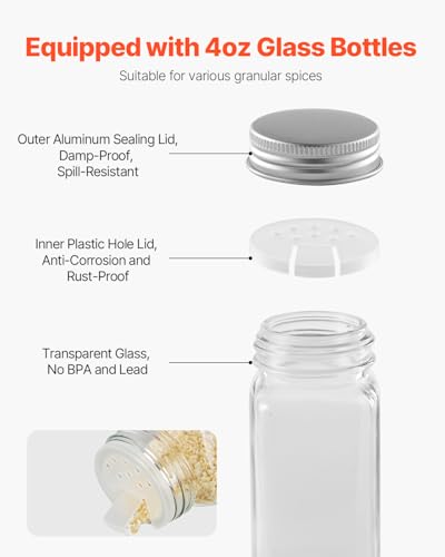 VEVOR Spice Rack Organizer for Cabinet, Spice Organizer with 36 Empty Spice Jars, Lids, Spice Labels, and Funnel Complete Set, Seasoning Organizer for Countertop, Kitchen, Pantry, Cupboard, 18x11 in - size: 18x11 in