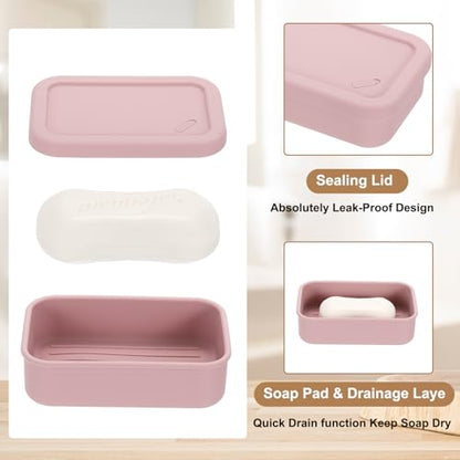 PATIKIL Leakproof Travel Soap Case, Silicone Travel Soap Container with Draining Layer Portable Bar Soap Holder for Bathroom Camping Gym, Pink - color: Pink